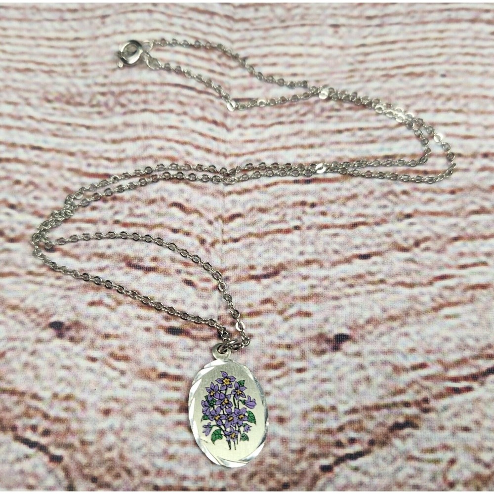 Vintage Genuine American Pewter Purple Flower Pendant Necklace